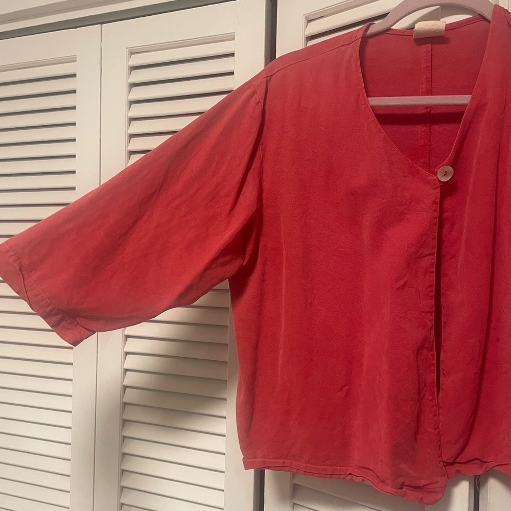 Vintage Norm Thompson strawberry-coloured tencel shrug-style overshirt, S/M